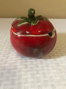 Red Apple Cookie Jar With Green Leaves Kitchen Canister Decor 4 X