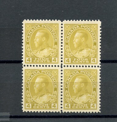 Canada #110 (C560) Block of 4, King George V, 4¢ bis, MNH, FVF, CV$480.00