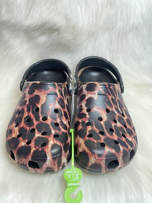 NEW Crocs Classic Animal Print Clog Shoes Leopard Cheetah Black Gold Women 