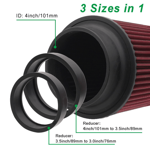 76/89/101mm Pod Cone Air Filter Universal Red 3" 3.5" 4" Neck - Picture 5 of 8