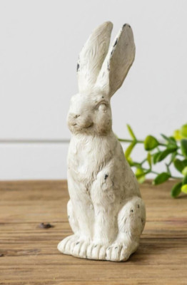 New FARMHOUSE WHITE BUNNY SITTING 5'' T Mini Rabbit Cottage Aged Look Country