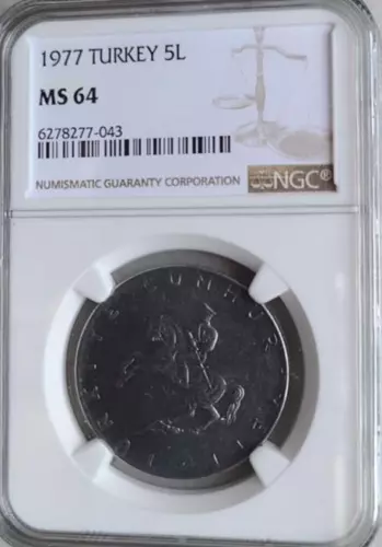Turkey 5 Lira 1977 NGC MS 64