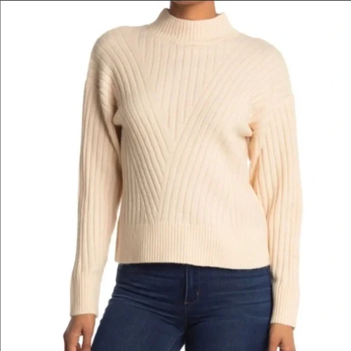 Sophie Rue Oatmeal Mock Neck Ribbed Pullover Long Sleeved Sweater L