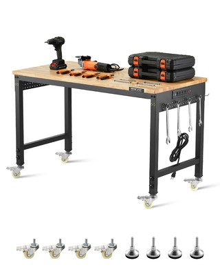 VEVOR 48'' Workbench on Wheels Adjustable Height Table with Power Outlet