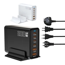 200W 6-Port USB C Charger Dock Station Multi Port Hub with PD Fast Charging NEW