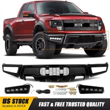 Front Bumper For 2009-2014 F150 F-150 Steel Black Raptor Style & LED Lights