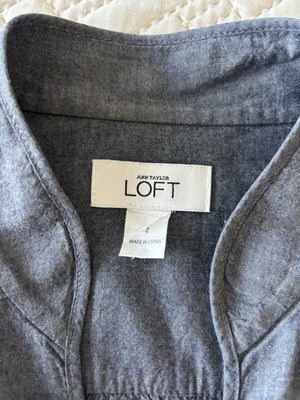 Ann Taylor Loft Size 4 Lighter Denim Button Up Tie Long Sleeve Dress