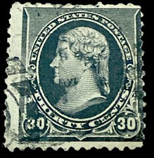 US Stamp, Scott #228, 1890 30c Thomas Jefferson, Black / Used