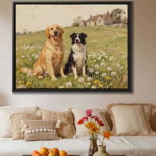Watercolor Painting Dog Art Canvas Print Golden Retriever Border Collie Decor