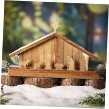 Christmas Manger Scene Nativity Set 3.9 x 11.8 x 3.15 inch Rustic Wooden 