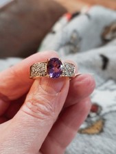 Pretty Genuine Amethyst CZ Pave Ring 14K GOLD PLATED Sz 9 NWT