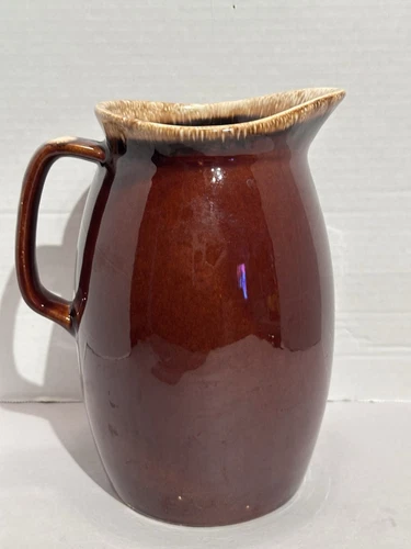 Vintage Hull Brown Drip Glaze USA Pottery Pitcher Jug Carafe Large 9” Tall