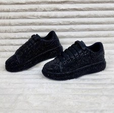 Dazzle Cush Black Rhinestone Platform Sneakers Tennis Shoes