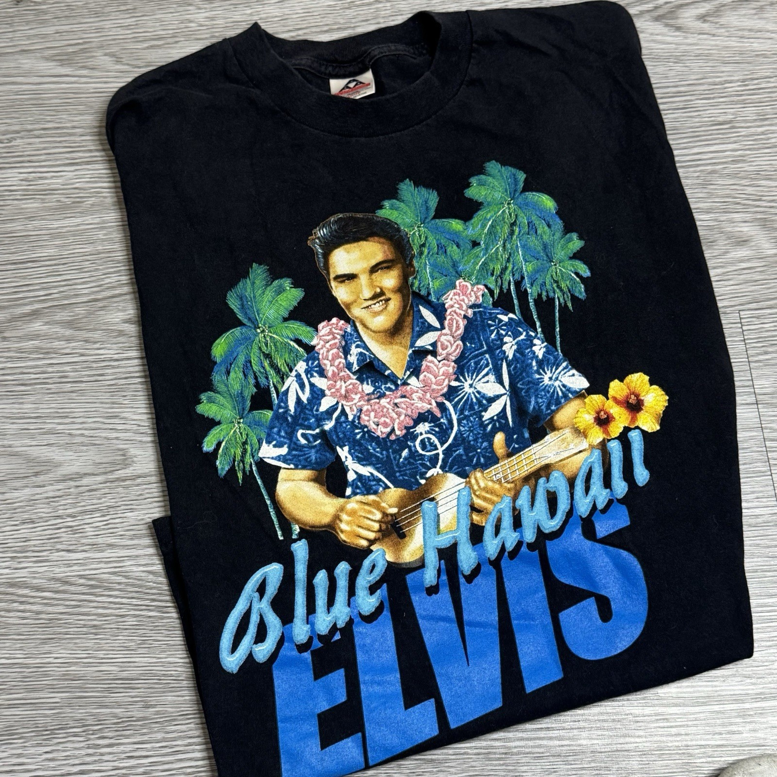 Vintage 90s Black Elvis Presley Blue Hawaii Rock Music T Shirt 1998 Sz Large image 3