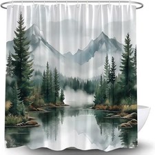 Green Misty Forest Shower Curtain Mountain 70"W x 70"L Pack of 1 Green Brown
