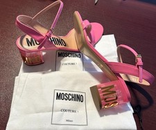 Moschino Pink Patent Genuine Leather Block Heel Sandal 10 US/40EU, 2" Heel, 995