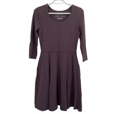 Pact Womens Organic Cotton Fit and Flare Pocket Dress Plum Purple Heathered SM
