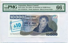 Argentina 1985 10 Australes on 10K Pesos Bank Note Gem Unc 66 EPQ PMG
