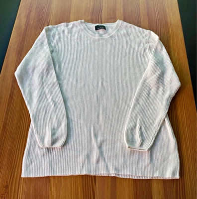 Bershka Damen Pullover L weiß Strick Rundhals Langarm ohne Muster