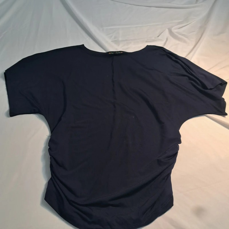 Suzie in the City Women's S Navy Short Sleeve Crew Neck Tee Ruched Side