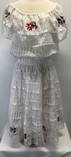 Unbranded Mexican Floral Embroidered Dress White Tiered Lace Midi 35  Bust