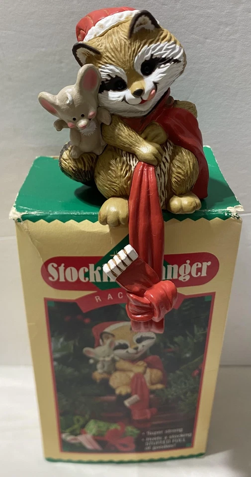 Vintage Hallmark Raccoon Mouse Stocking Hanger 1984 Christmas Mantel Hook Box - Image 3 of 4