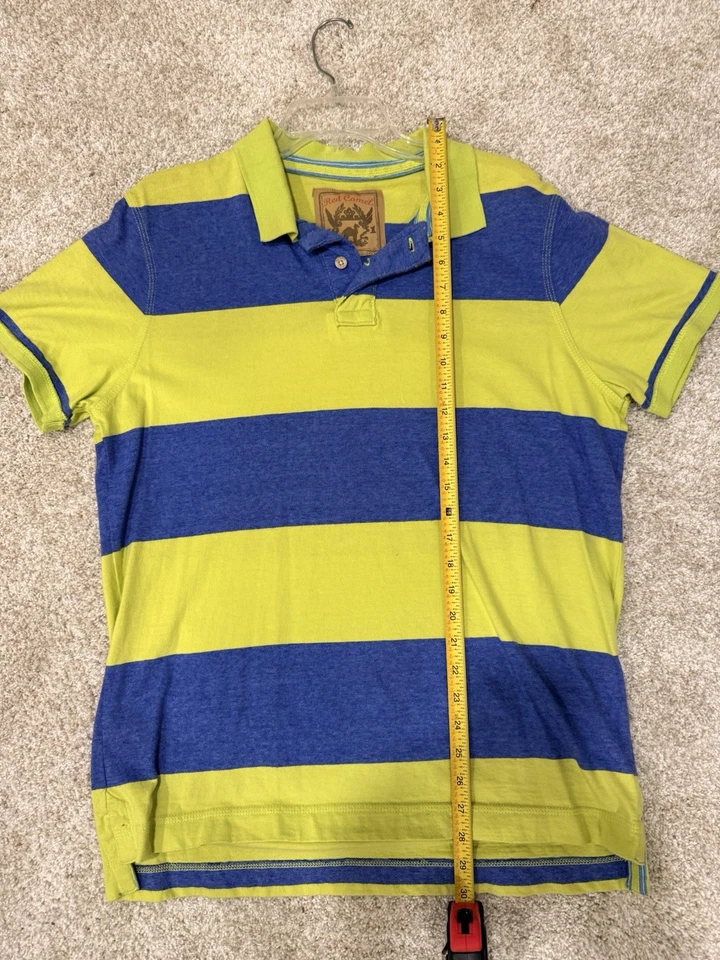Camisa polo de golf roja camel verde y azul a rayas talla L 100 % algodón Foto 4 de 4