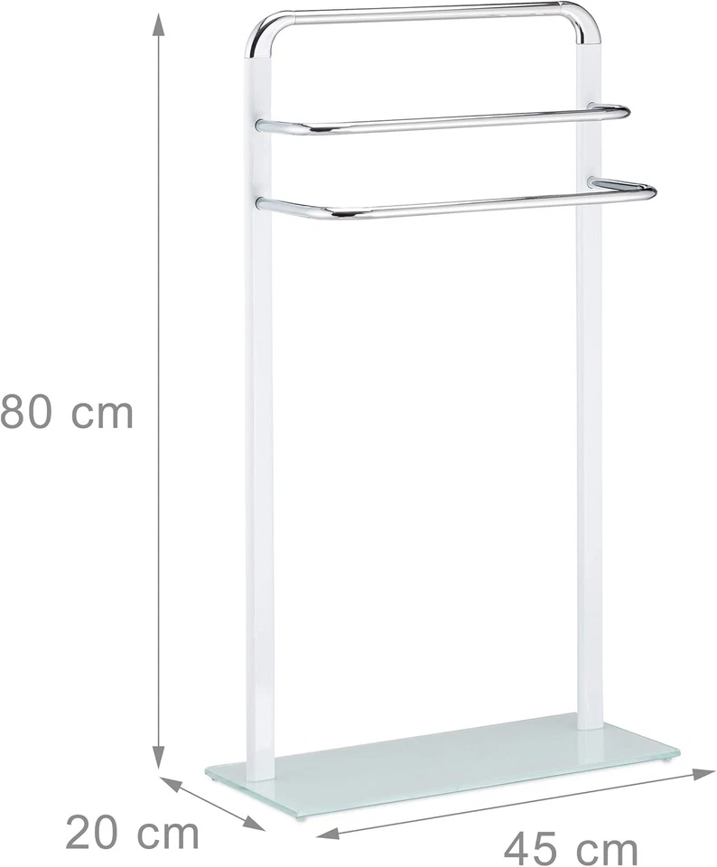 Asciugamani Da Terra, Porta Salviette in Metallo Cromato, Piantana Da Bagno a 3 - Immagine 4 di 4