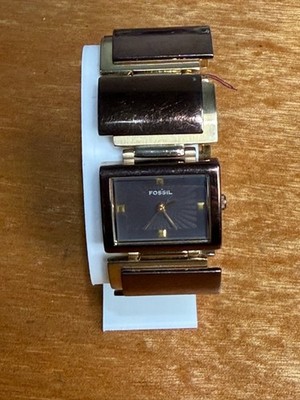 Fossil Ladies Watch Bronze Tone Sunburst Dial Brown Cuff Bracelet