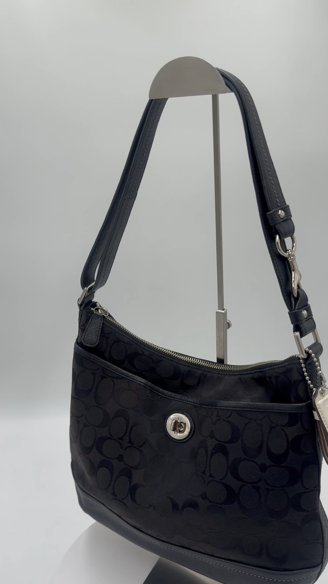 COACH D1421 2way Black Hand Bag Signature Shoulder Bag Women Bag 