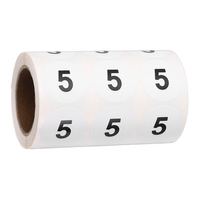 1.2'' Small Round Number Stickers Roll, 1000 Pcs Circle Labels, Black Number 5