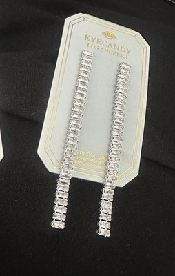 Eye Candy Linear Baguette Earrings/ Silver Color /3.5  In 