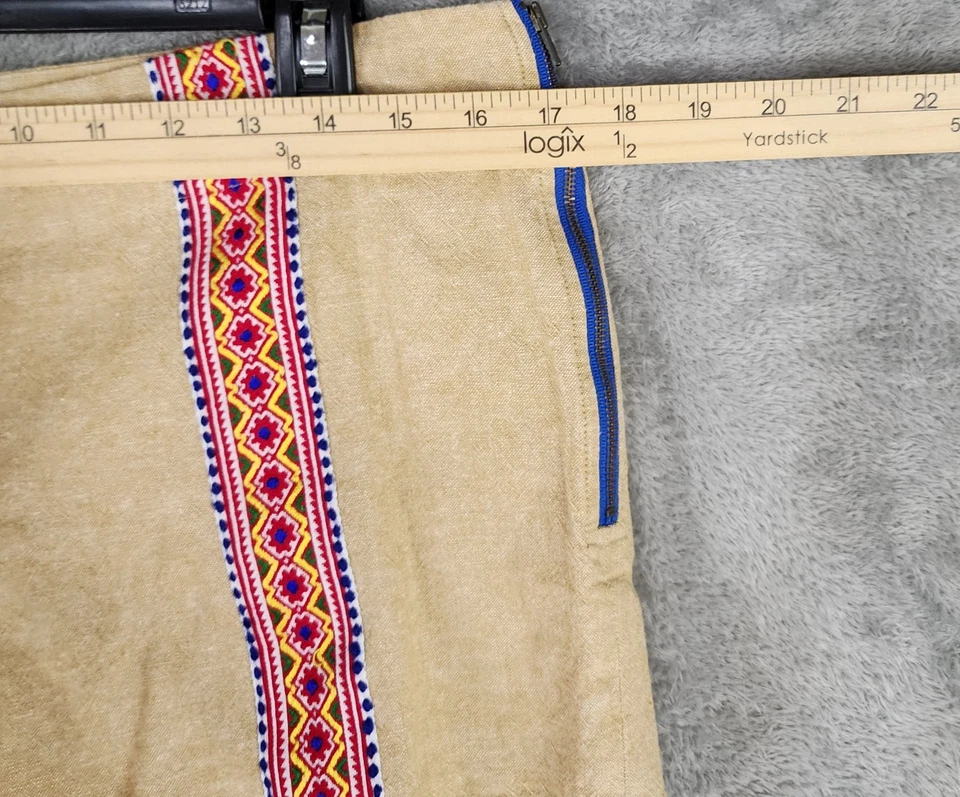 Pantalones Cortos Ivy Jane Para Mujer 10 Tostado Lino Algodón Boho Bordado Festival Verano Cremallera Foto 4 de 4