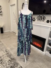 Mossimo Supply Co. Teal, Navy & Purple Tie-Dye Tiered Maxi Size M