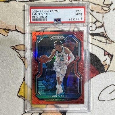 2020-21 Panini Prizm LaMelo Ball RC Red Prizm Rookie # 130/299 Hornets PSA 9
