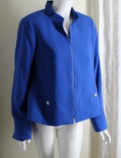 Nina McLemore Sz 10 Federal French Blue Woven Wool Silk Lined Blazer Jacket