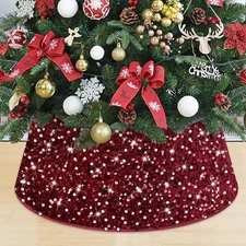 MODFUNS Christmas Tree Stand Base Sequins Christmas Tree Collar 24 Inch Burgundy