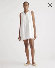 Quince 100% Organic Cotton Gauze Sleeveless Swing Dress | White | XS