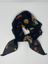 Black Multicolor Floral Chiffon Scarf 18 x 37 Women's Triangle Polyester