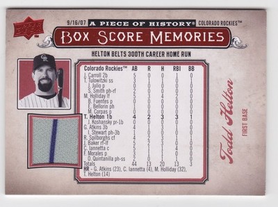 2008 Upper Deck A Piece of History Box Score Memories Patch Red 19 Todd Helton