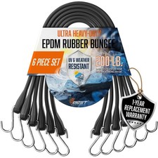 Rubber Bungee Cords with Hooks – Heavy Duty Outdoor Straps, Assorted Sizes 10...