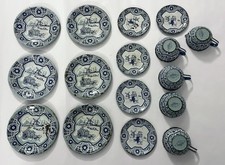 Vintage Wolverine Tin Litho 16 Pc. Blue  White Children  s Tea Set