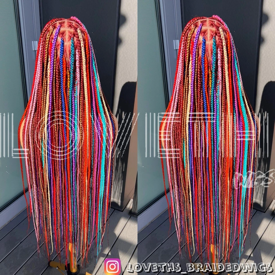Se envía al día siguiente (ENVÍO 2 DÍAS) Peluca trenzada de encaje completo Cornrow, trenza negra sin nudos Foto 2 de 4