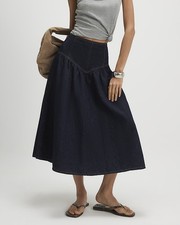 River Island Womens Midi Skirt Blue Denim Fabric Zip Back Corset Waist Bottom