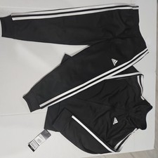 Adidas Kids 2PC Full Zip Black Track Jacket White Stripes Jogger Pants Sz 6 NWT