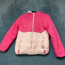Eddie Bauer Reversible Plush Jacket Girls L 14/16 Pink Full Zip Long Sleeve Cozy
