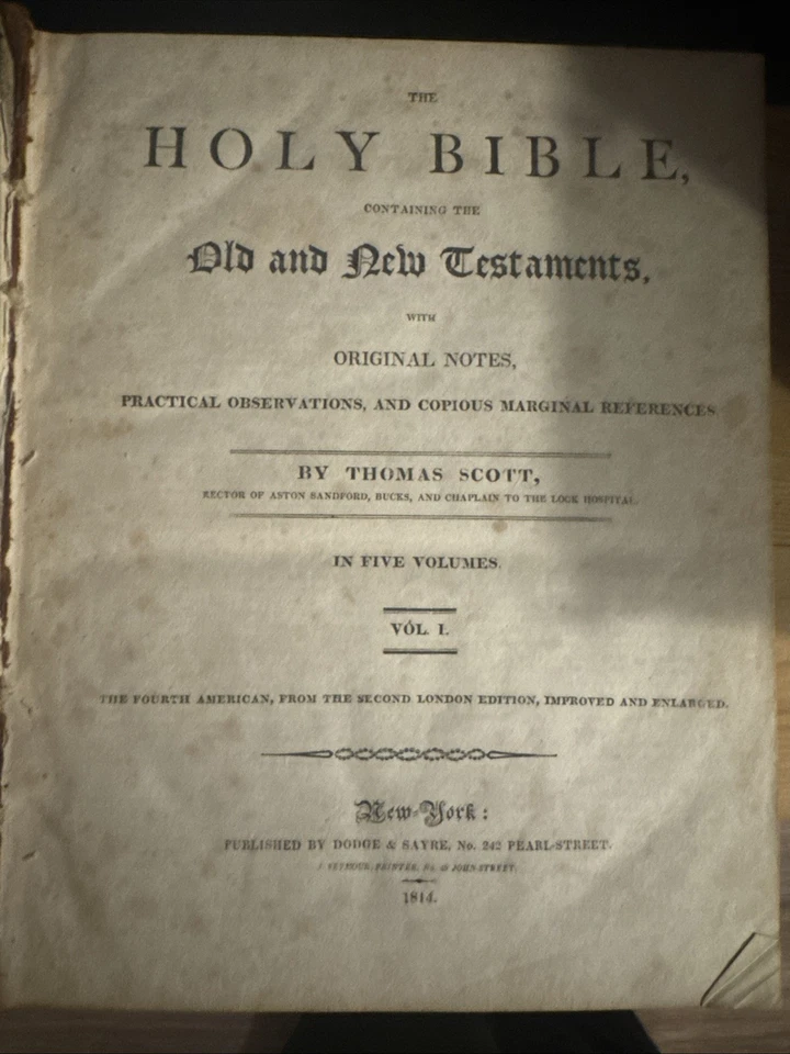 1814-1816 Holy Bible, Old & New Testaments, Thomas Scott, 5 Volume Set, Leather — 第 3/3 张图片