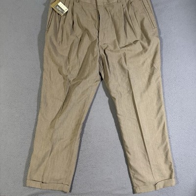 Vintage 80s Savane Pleated Trousers Brown Straight Leg Trousers Cuff Mens 38x30