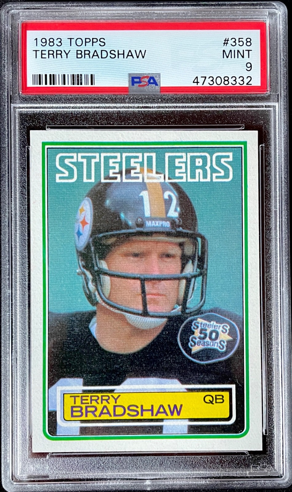 1983 TOPPS PITTSBURGH STEELERS - #358 TERRY BRADSHAW PSA 9 MINT - HOF 🔥
