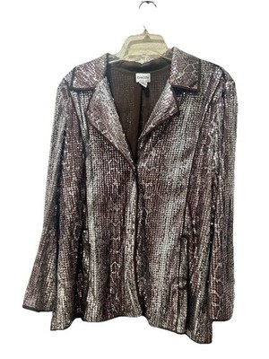 Chicos Sequin Snake Sparkling Blazer Brown Size 2 Large
